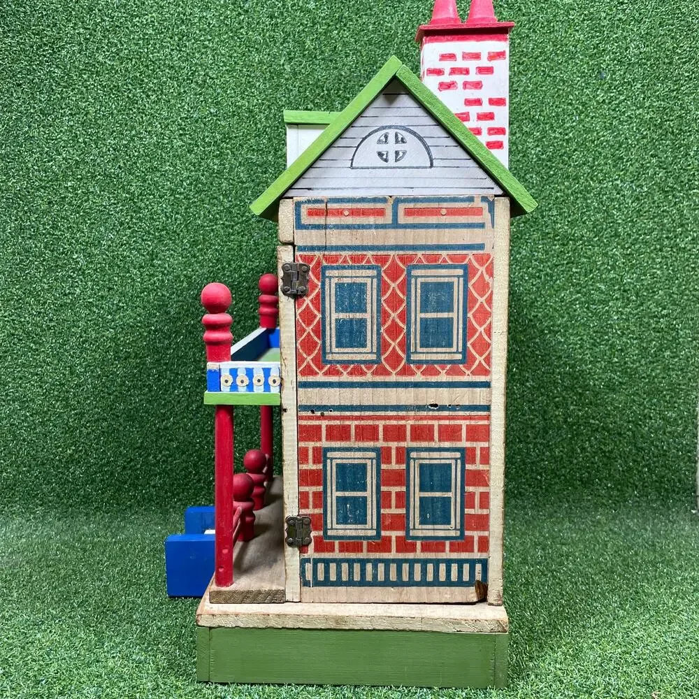Antique Converse Wooden Dollhouse Lithograph 2 Story Porch Early 1900s Toy 13